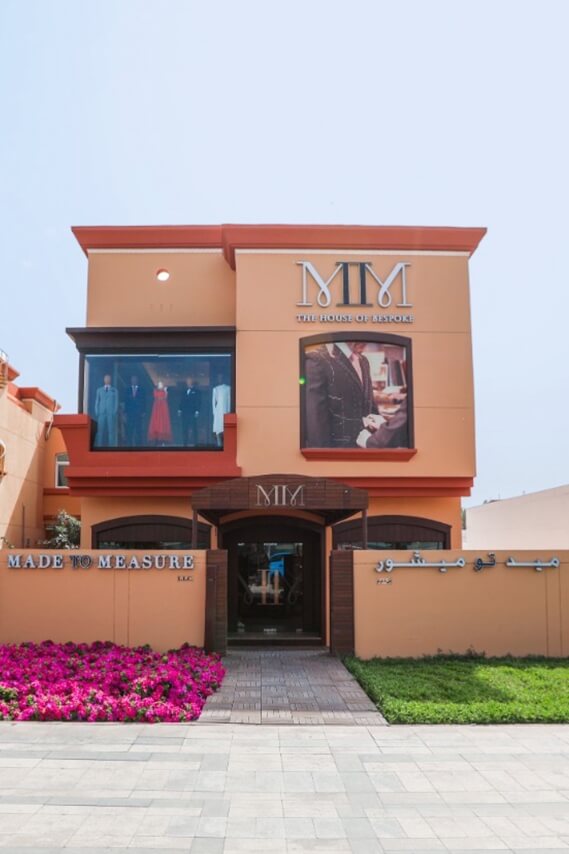 Facade of M2M Dubai, the house of bespoke tailoring